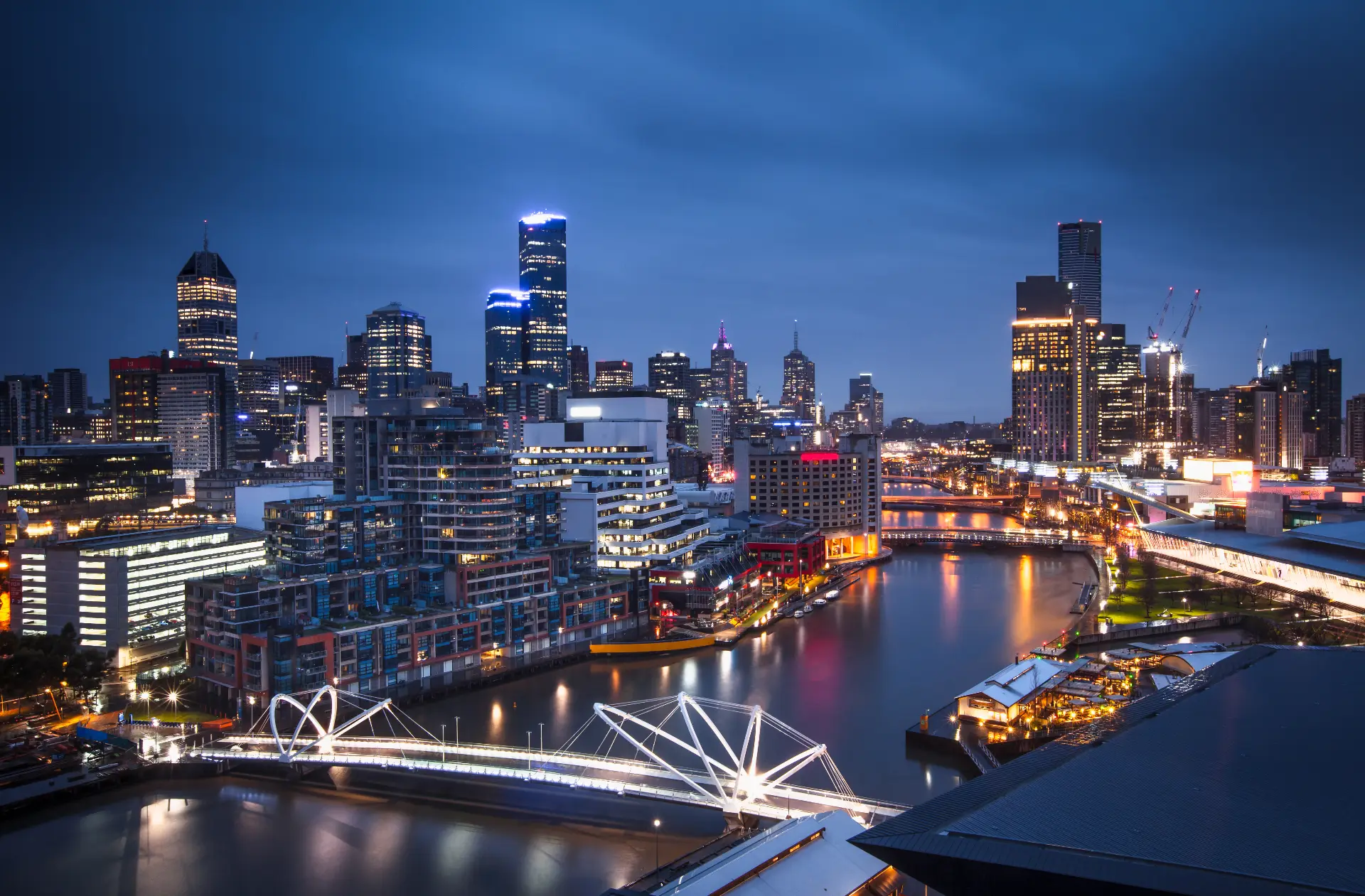 Melbourne CBD skyline and Yarra River at dusk - commercial office make good services in Melbourne central business district