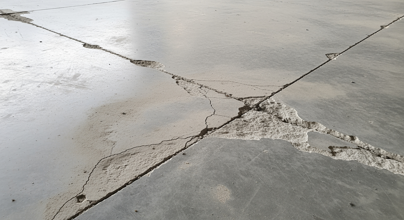 Deteriorating warehouse floor slab with structural cracks and spalling at control joints requiring remediation Melbourne