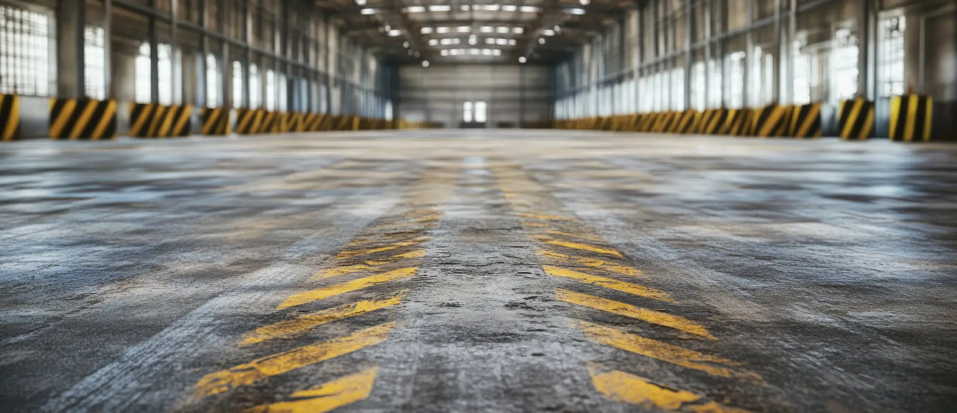 Worn and faded yellow line markings on warehouse concrete floor requiring restoration in Melbourne